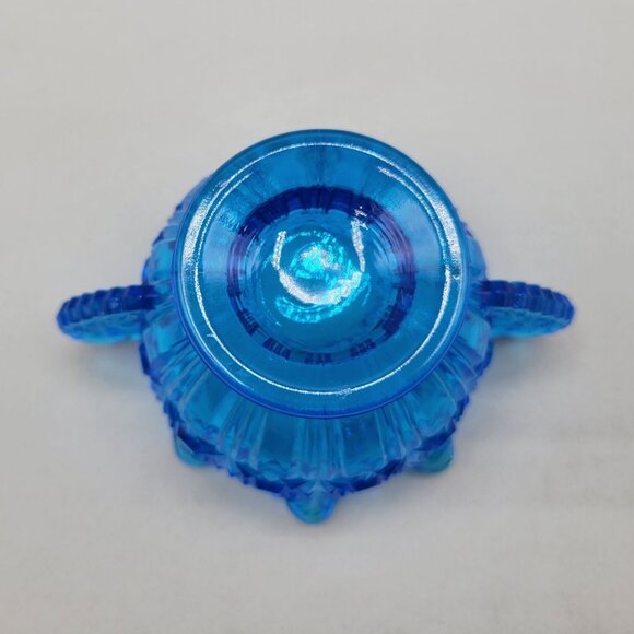 1930s Fenton Daisy and Button Winged Sugar Bowl Blue Art Deco Crimped Top - Picture 6 of 7